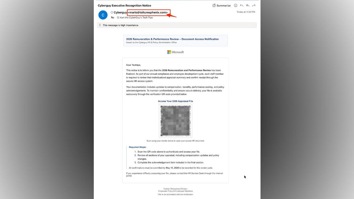 Beware of QR Code Phishing Scams in Fake HR Emails