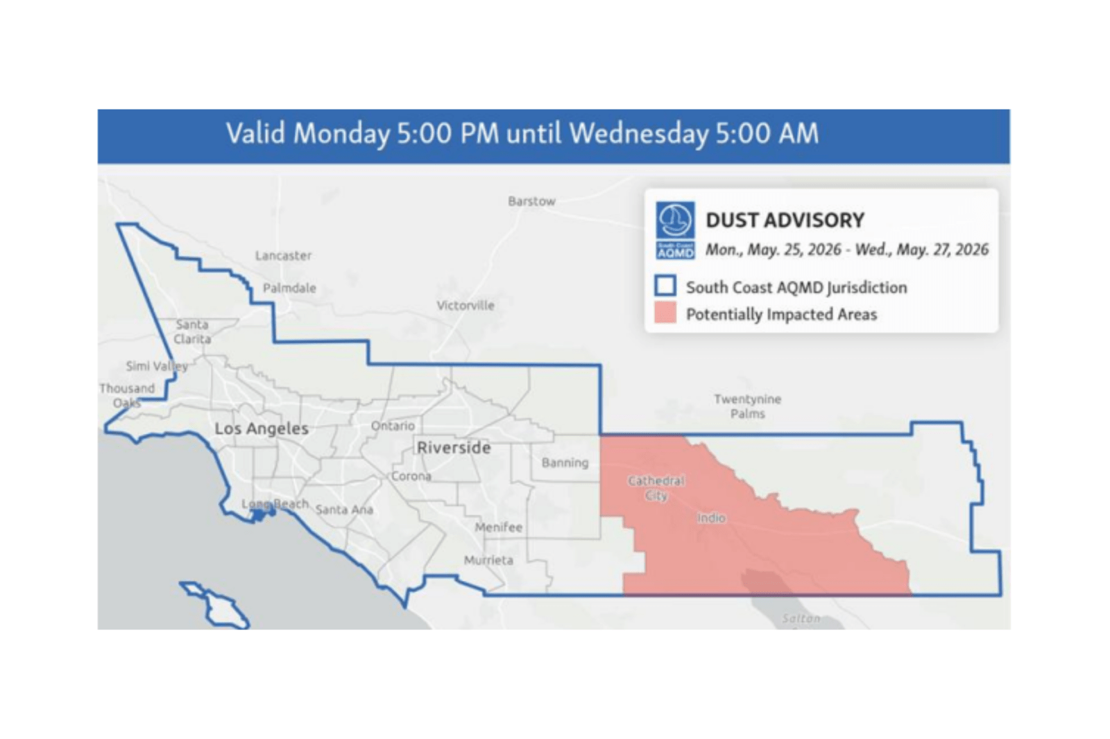 Air Quality Alerts Issued in Southern California Due to Windblown Dust
