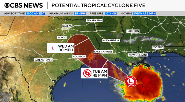 Tropical Storm Warning Issued for Parts of Louisiana and Texas