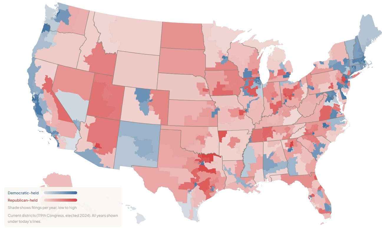 Analysis of H-1B Labor Filings by Congressional District: A Decade Review