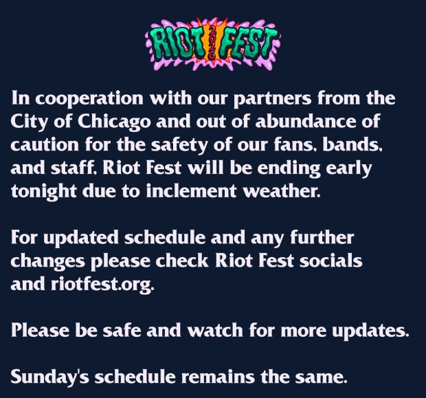 Riot Fest Adjusts Saturday Schedule Due to Weather Concerns