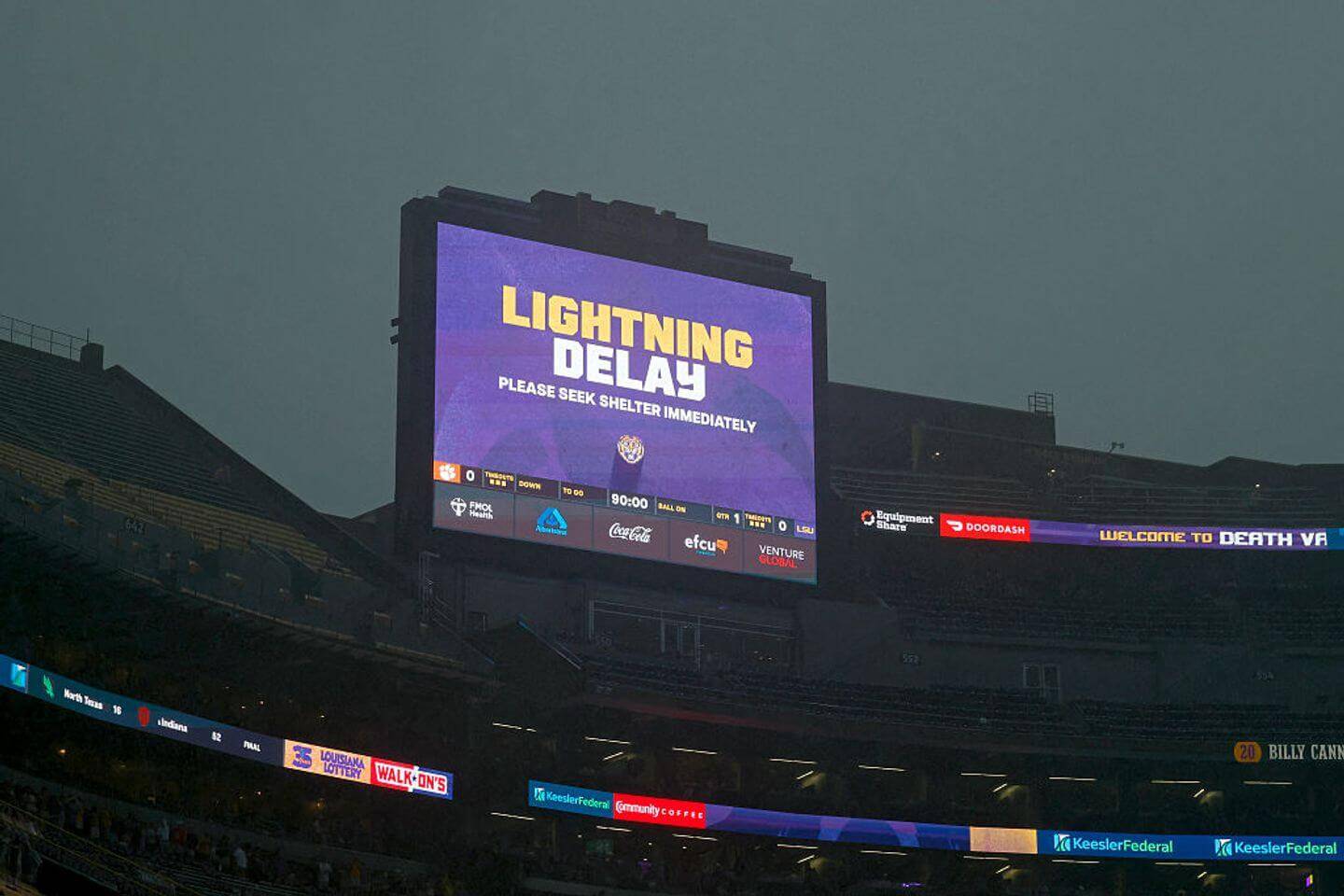 Clemson vs. LSU Season Opener Delayed by Weather in Baton Rouge