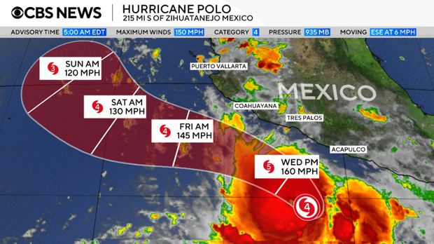 Hurricane Polo Escalates to Category 5 Near Southwestern Mexico